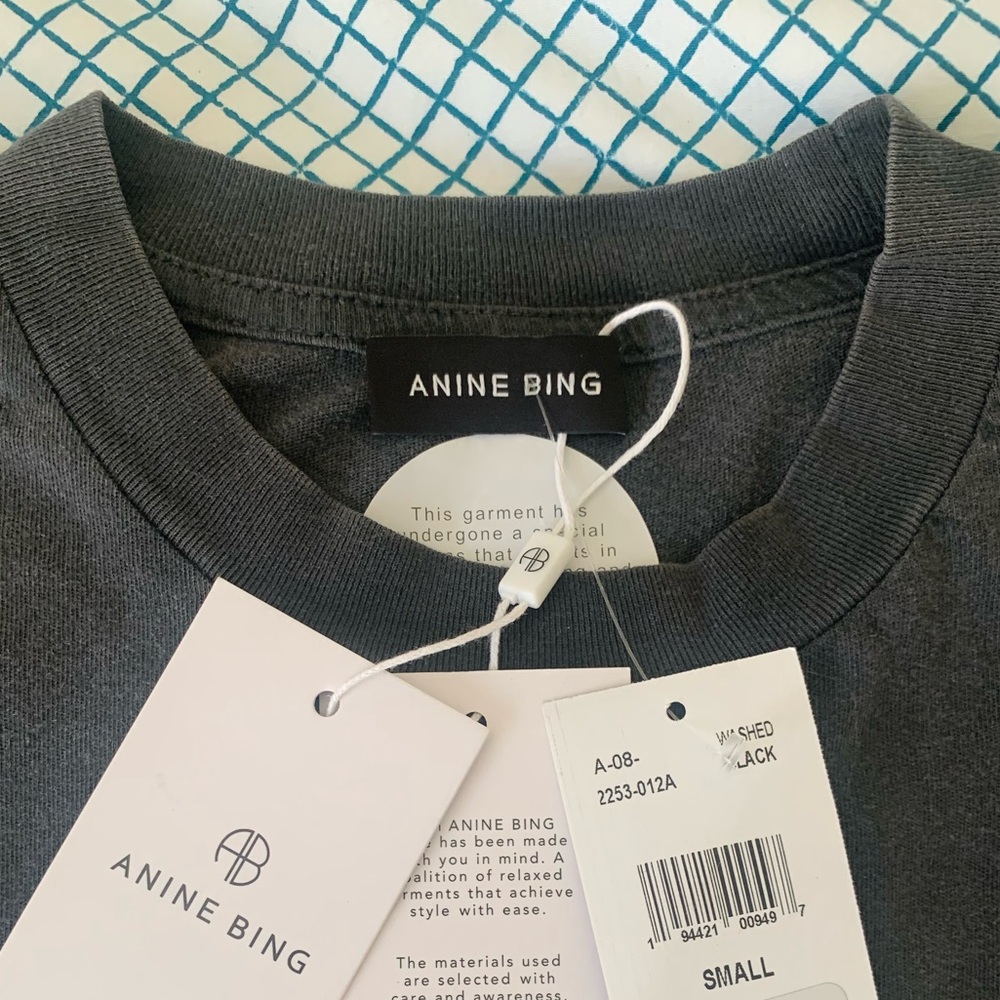Anine Bing Charcoal Gray Short Sleeve Graphic Tee with White Leopard Motif - Picture 12 of 14